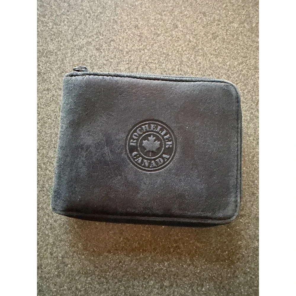 Richelieu Canada Mens Black Deerskin Leather Zip Around Bifold Wallet Maple Leaf